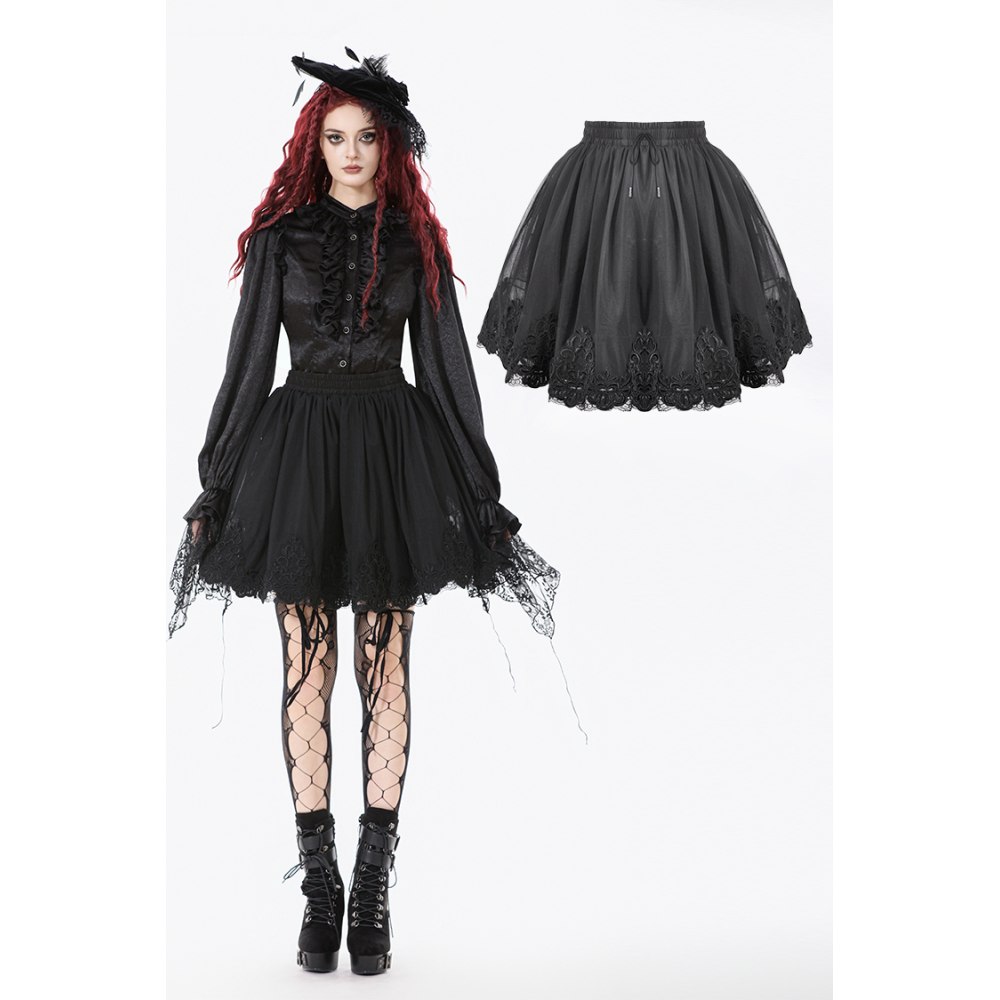Dark in Love - Allmatch Shadow Rose Embroidered Petticoat - Black